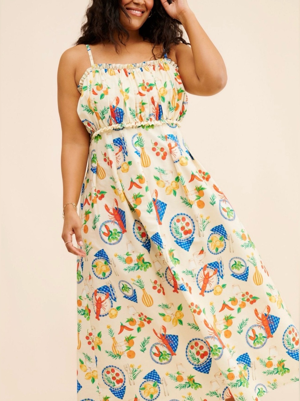 ELOQUII Shirred Bodice Ruffle Maxi Dress Multi Size 20W